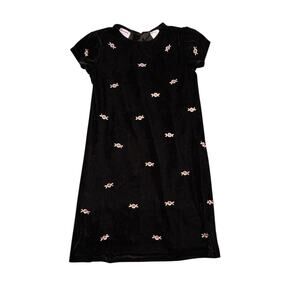 Blueberi Boulevard Black Velvet Floral Girls Dress